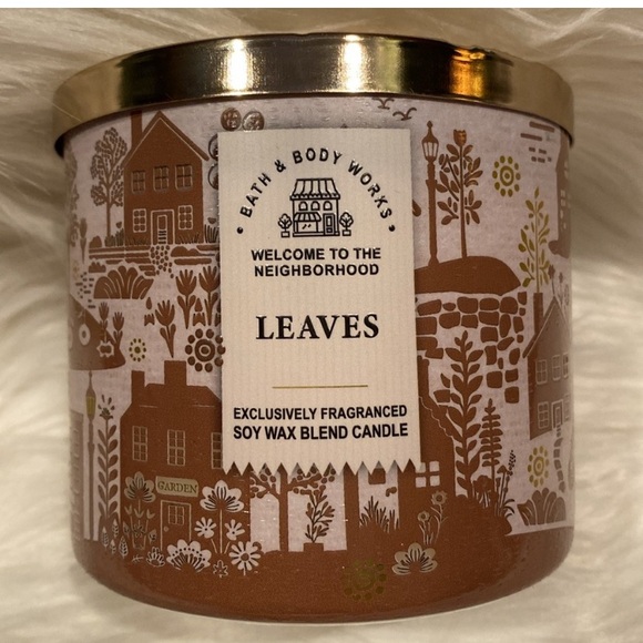 🍂LEAVES🍂by BBW / WB, 3-Wick Scented Candle, 14.5 oz / 411 g, NWT + Deco Leaf Lid - Picture 1 of 5
